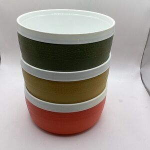 Olympian Stacked Colorful Retro Unbreakable Bowls - Green, Mustard, Coral